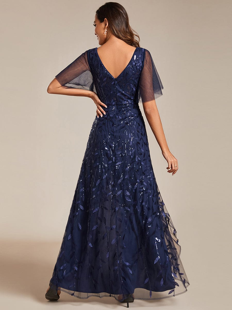Elegant Sparkling Sequin V-Neck High Low Evening Gown