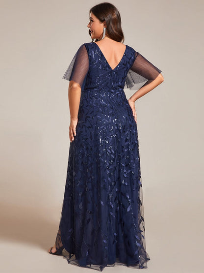 Elegant Sparkling Sequin V-Neck High Low Evening Gown