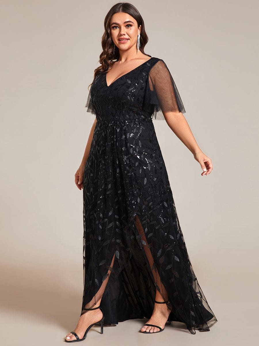 Elegant Sparkling Sequin V-Neck High Low Evening Gown