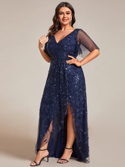 Elegant Sparkling Sequin V-Neck High Low Evening Gown