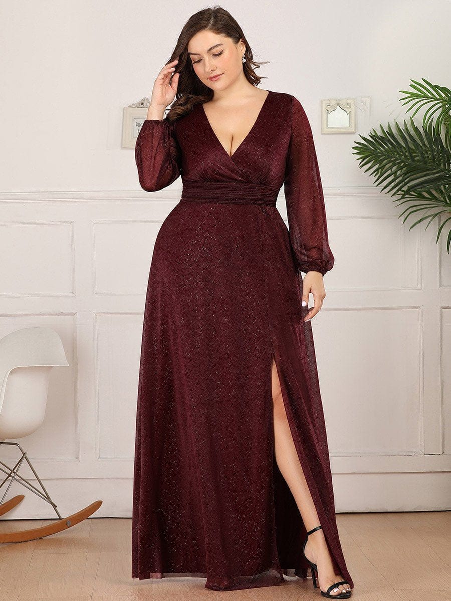 Elegant Sparkling V-Neck Gown for Curvy Women