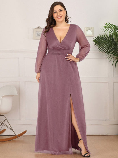 Elegant Sparkling V-Neck Gown for Curvy Women