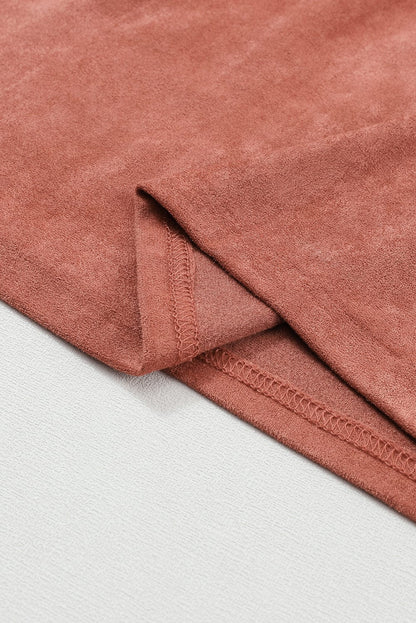 Elegant Square Neck Suede Dress with Puff Sleeves and High Waist