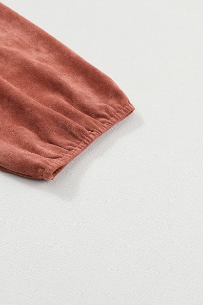 Elegant Square Neck Suede Dress with Puff Sleeves and High Waist