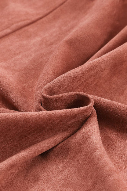 Elegant Square Neck Suede Dress with Puff Sleeves and High Waist