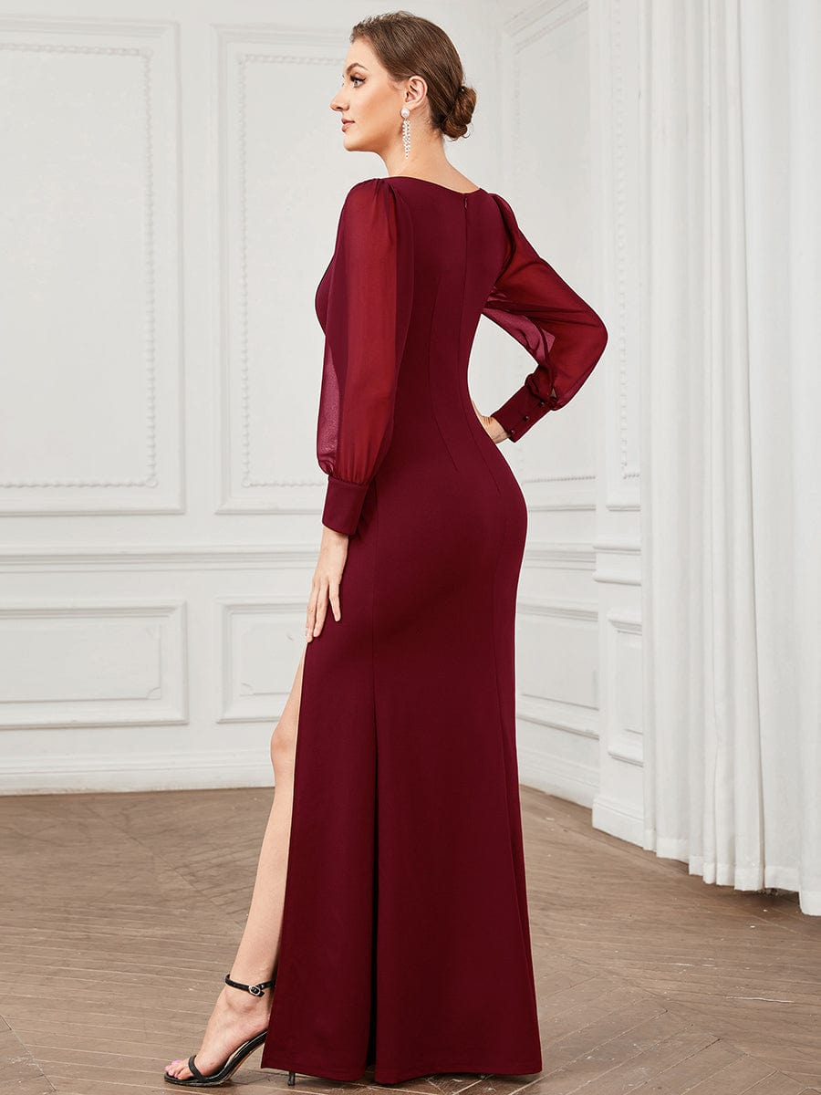 Elegant Square Neckline Long Sleeves A Line Evening Gown