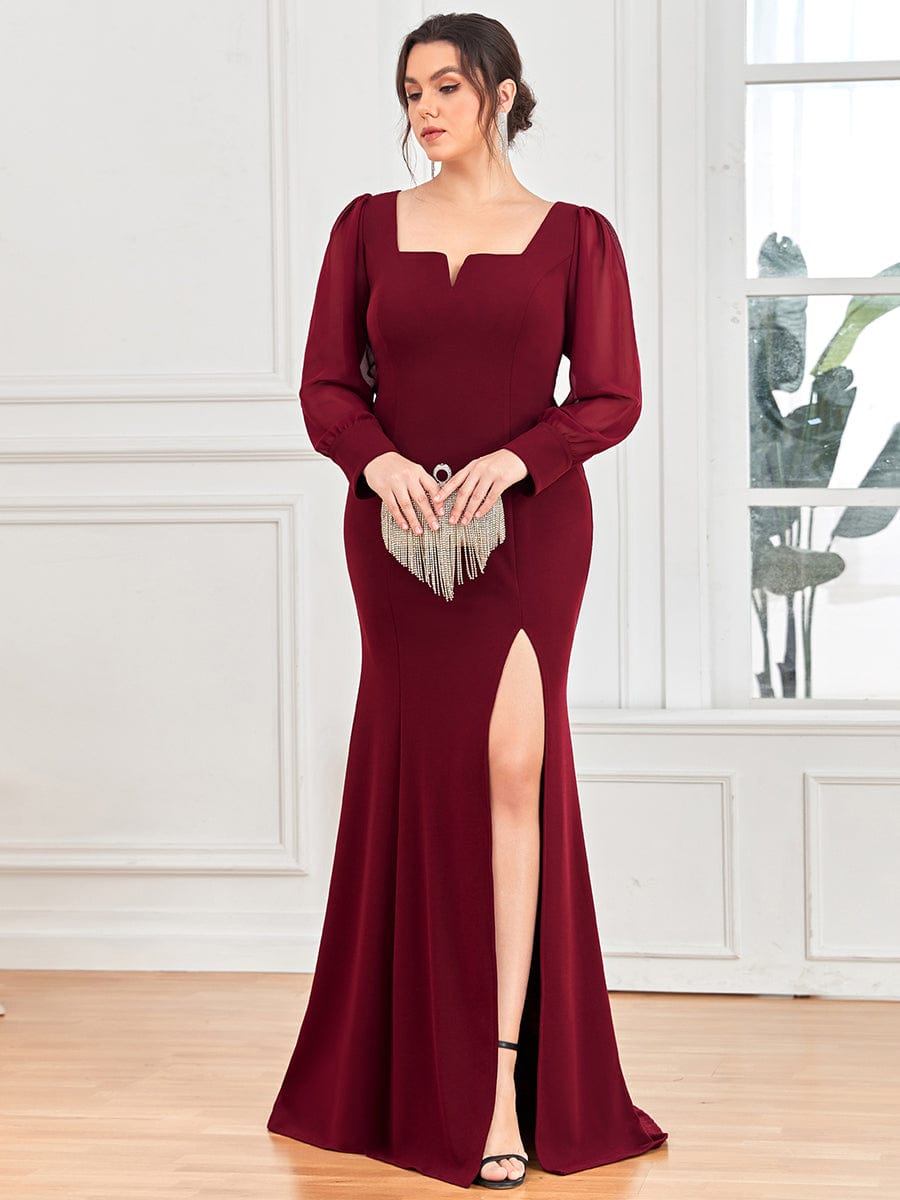 Elegant Square Neckline Long Sleeves A Line Evening Gown