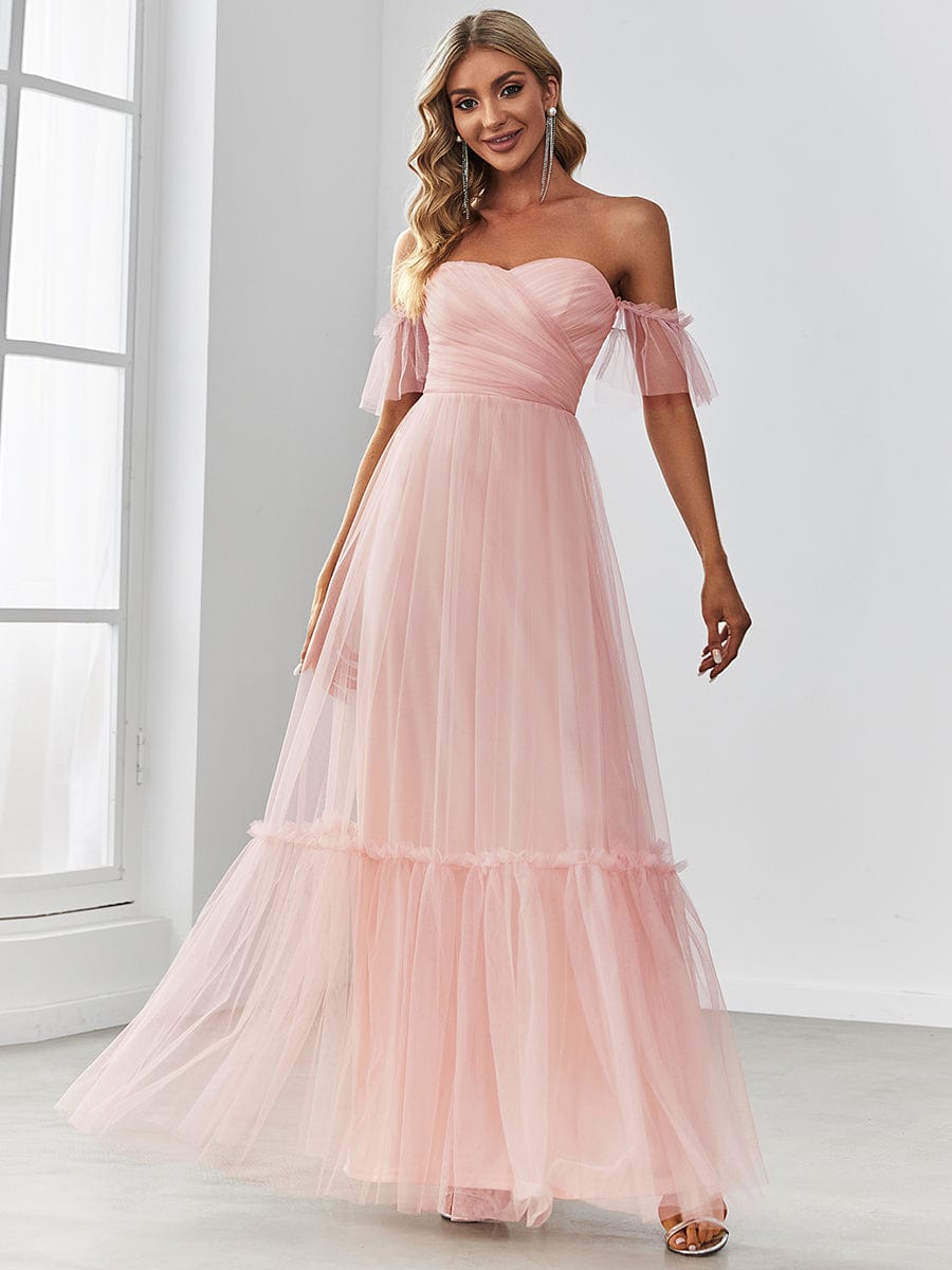 Elegant Strapless A Line Evening Gown with Cascading Ruffles