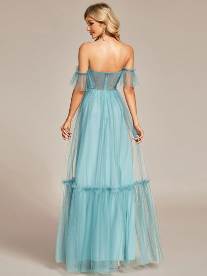 Elegant Strapless A Line Evening Gown with Cascading Ruffles