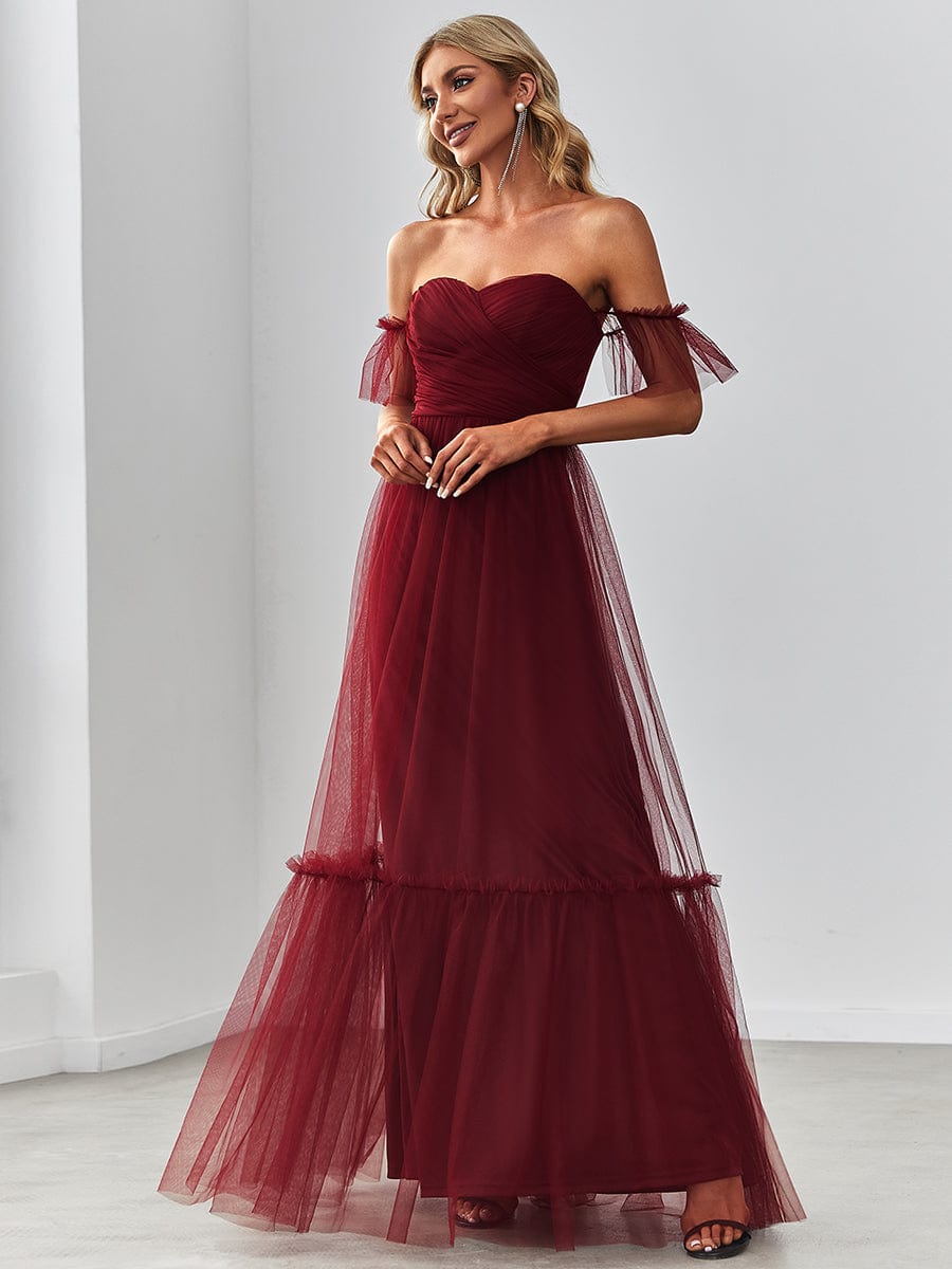 Elegant Strapless A Line Evening Gown with Cascading Ruffles
