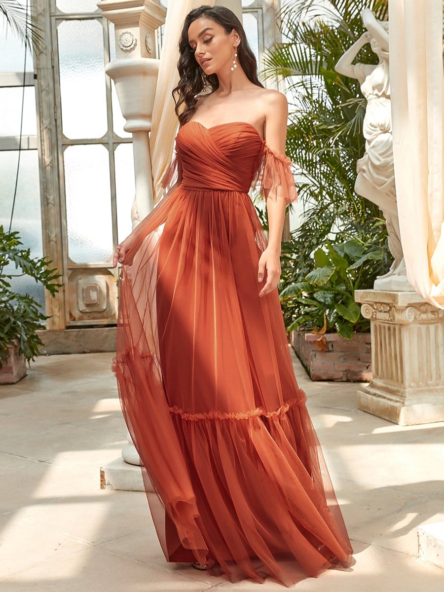 Elegant Strapless A Line Evening Gown with Cascading Ruffles