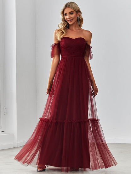 Elegant Strapless A Line Evening Gown with Cascading Ruffles