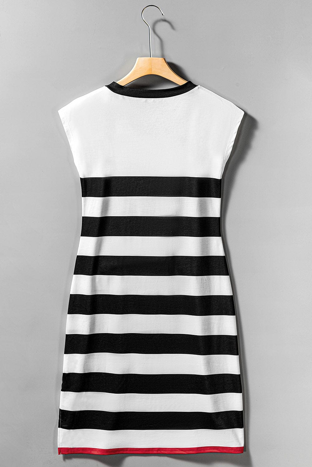 Elegant Striped V Neck Cap Sleeve Midi Dress