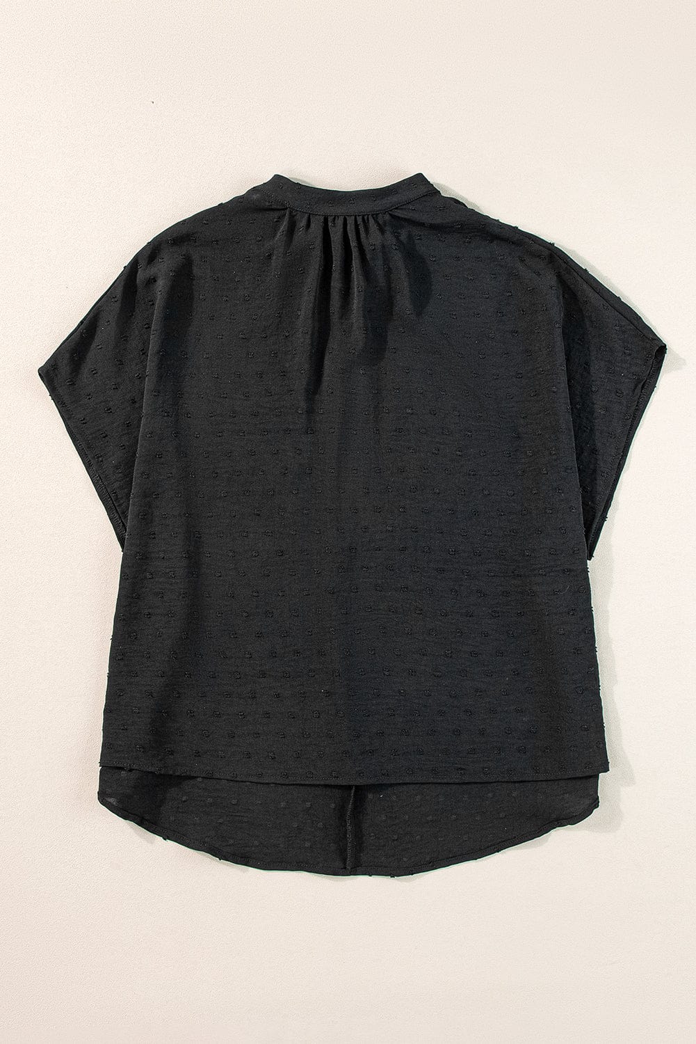 Elegant Swiss Dot Black Blouse with Batwing Sleeves