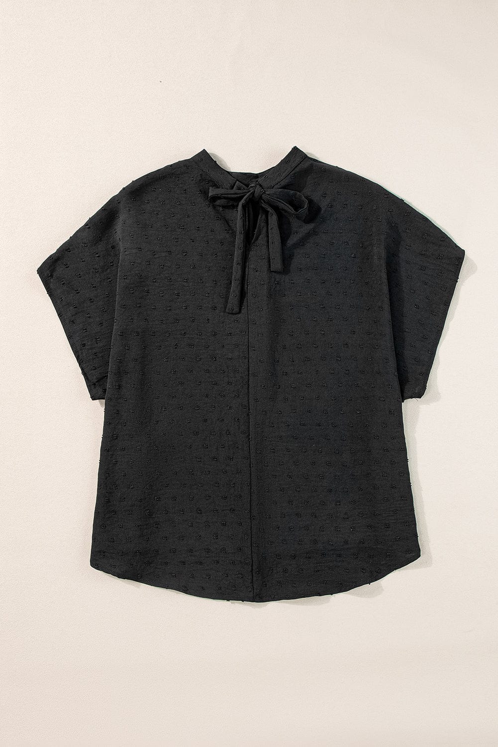 Elegant Swiss Dot Black Blouse with Batwing Sleeves