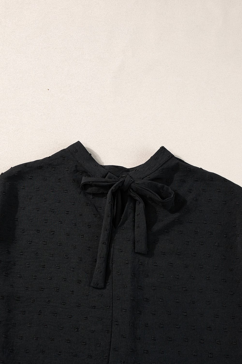 Elegant Swiss Dot Black Blouse with Batwing Sleeves