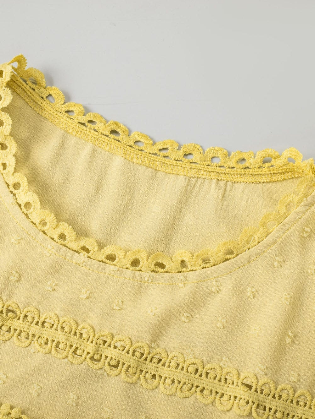 Elegant Swiss Dot Lace Accent Short Sleeve Blouse