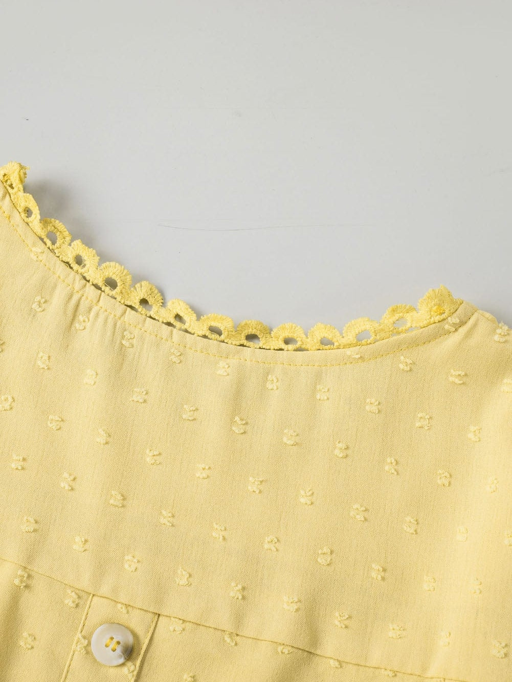 Elegant Swiss Dot Lace Accent Short Sleeve Blouse