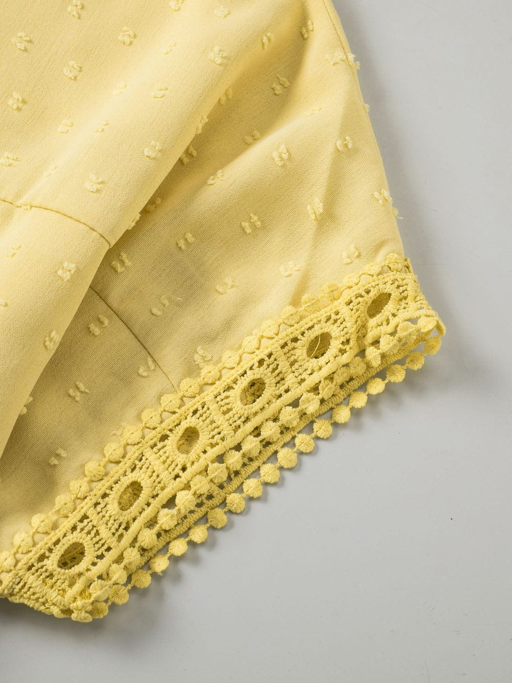 Elegant Swiss Dot Lace Accent Short Sleeve Blouse