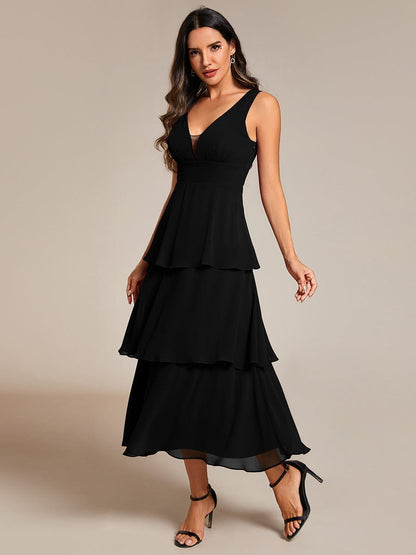 Elegant Tiered Ruffle Hem Wedding Guest Dress with Spaghetti Straps