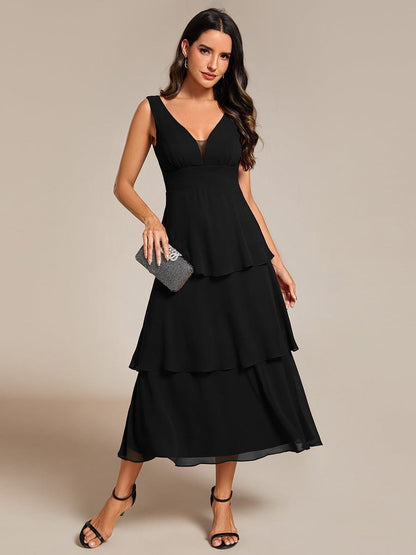 Elegant Tiered Ruffle Hem Wedding Guest Dress with Spaghetti Straps