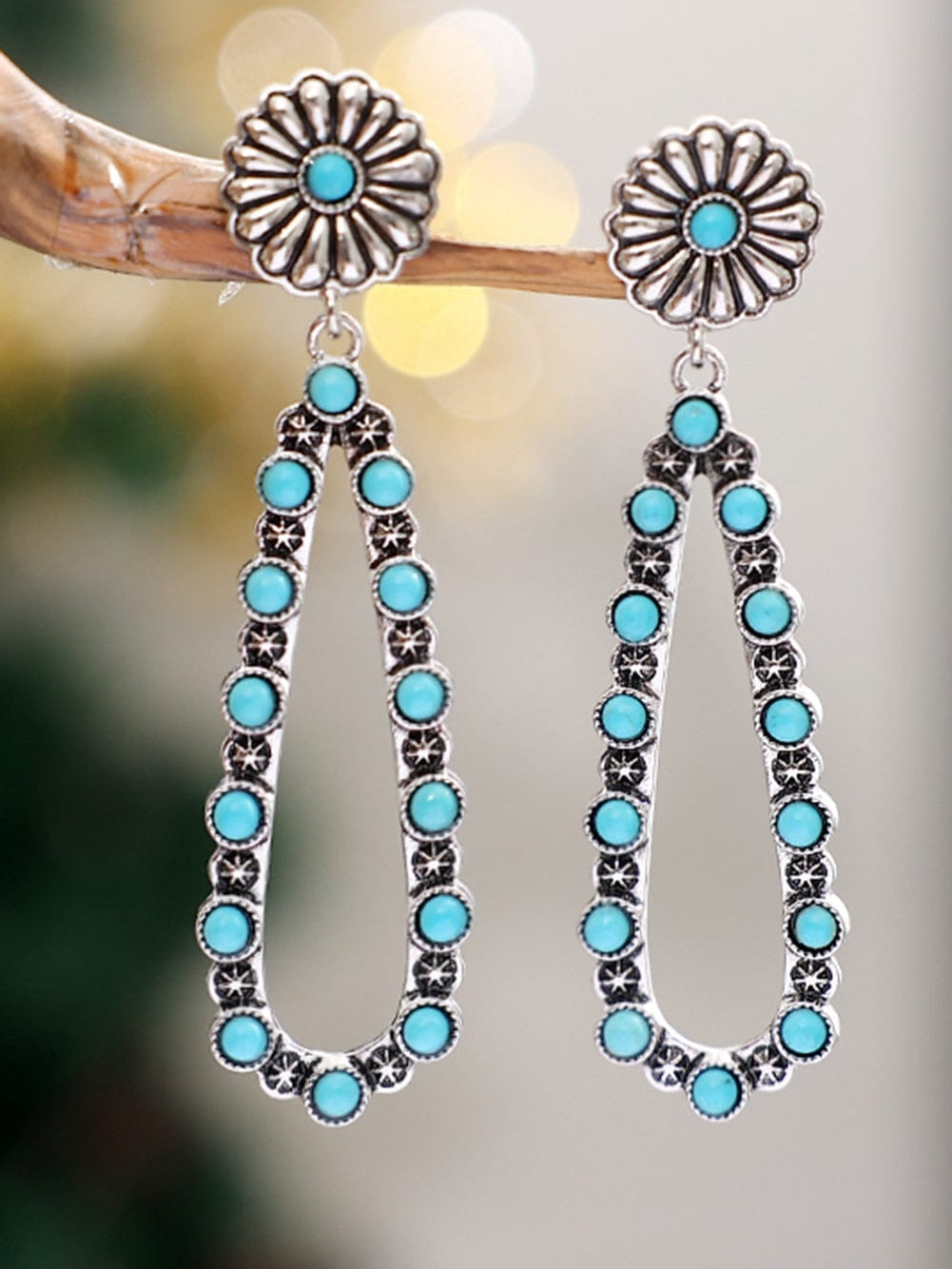 Elegant Turquoise Floral Alloy Earrings