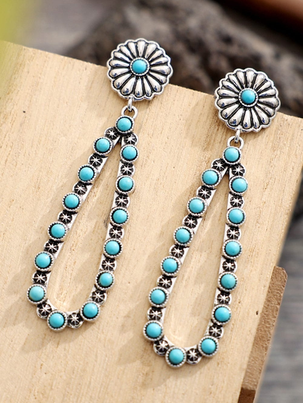 Elegant Turquoise Floral Alloy Earrings