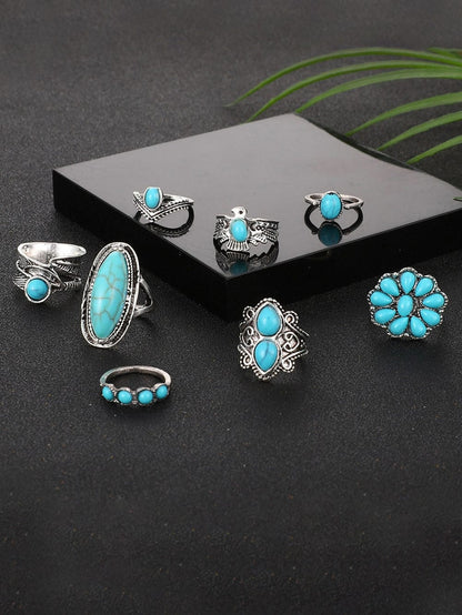 Elegant Turquoise Western Vintage 8-Ring Set