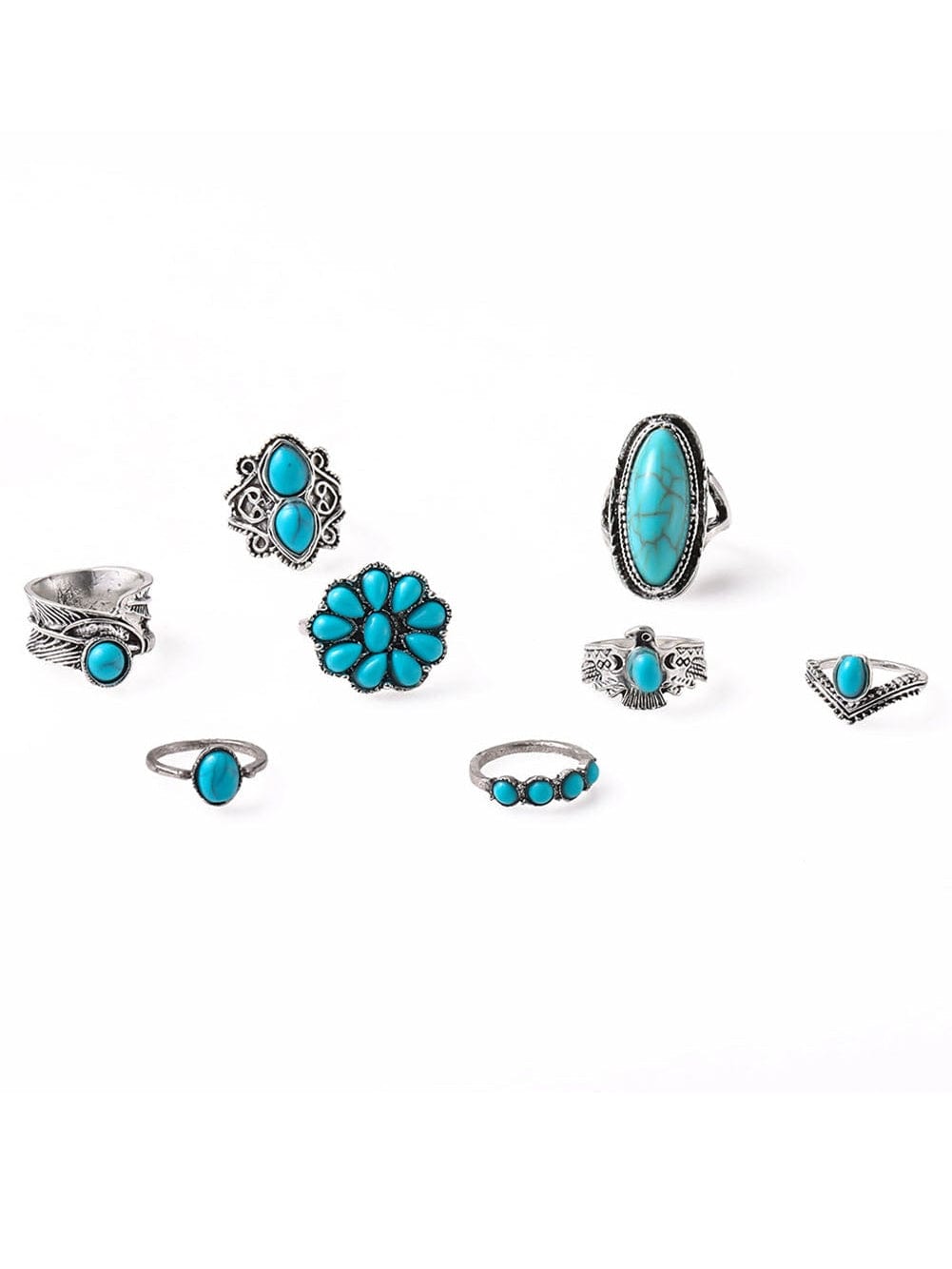 Elegant Turquoise Western Vintage 8-Ring Set