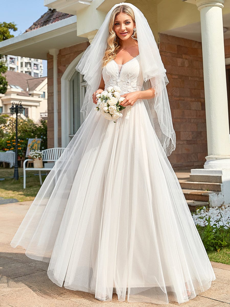 Elegant V-Neck A-Line Wedding Gown with Spaghetti Straps