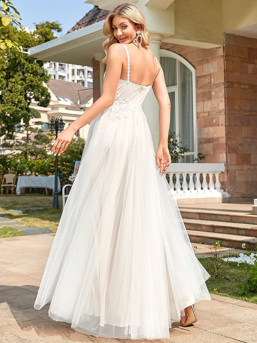 Elegant V-Neck A-Line Wedding Gown with Spaghetti Straps