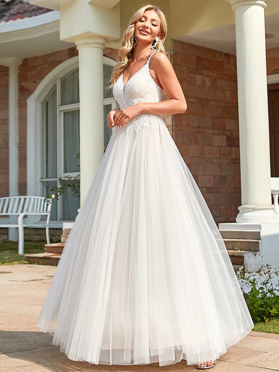 Elegant V-Neck A-Line Wedding Gown with Spaghetti Straps