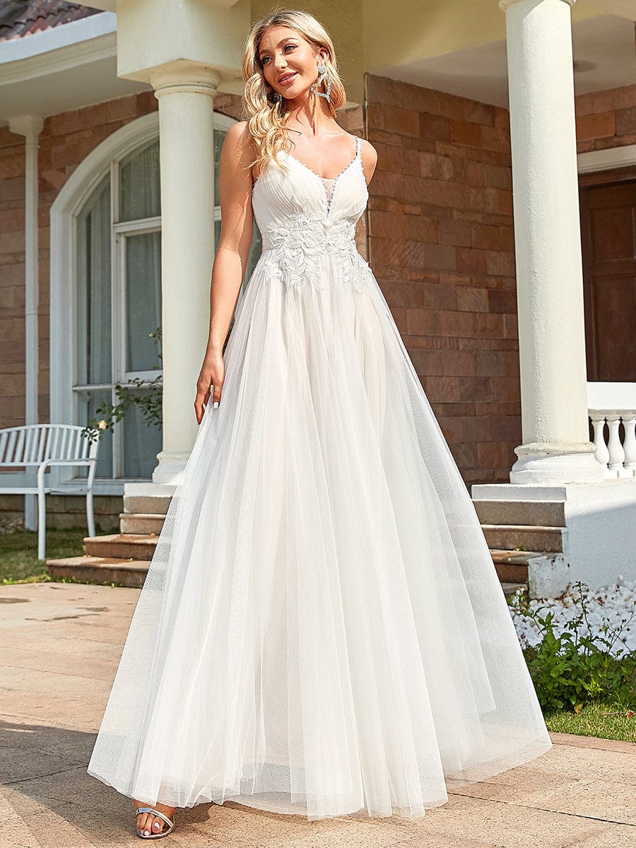 Elegant V-Neck A-Line Wedding Gown with Spaghetti Straps