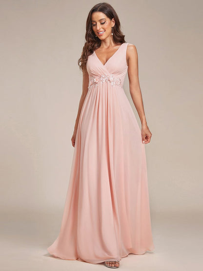 Elegant V-Neck Applique A-Line Evening Gown