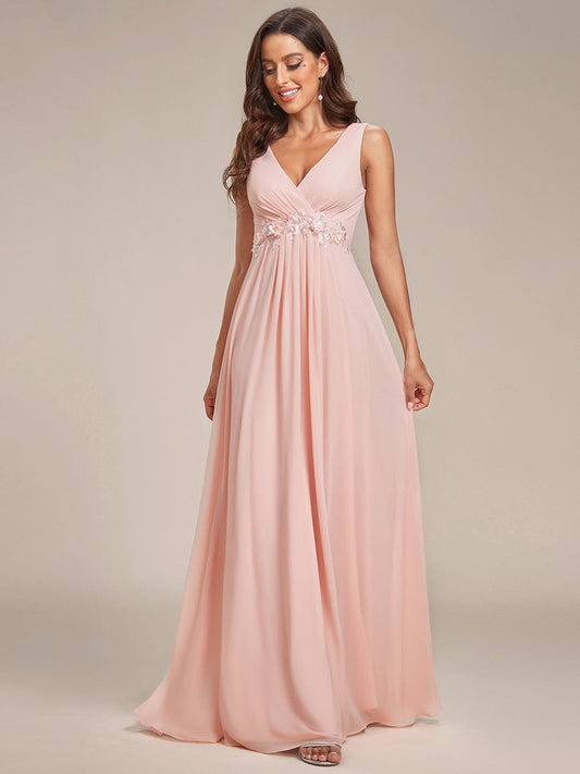 Elegant V-Neck Applique A-Line Evening Gown