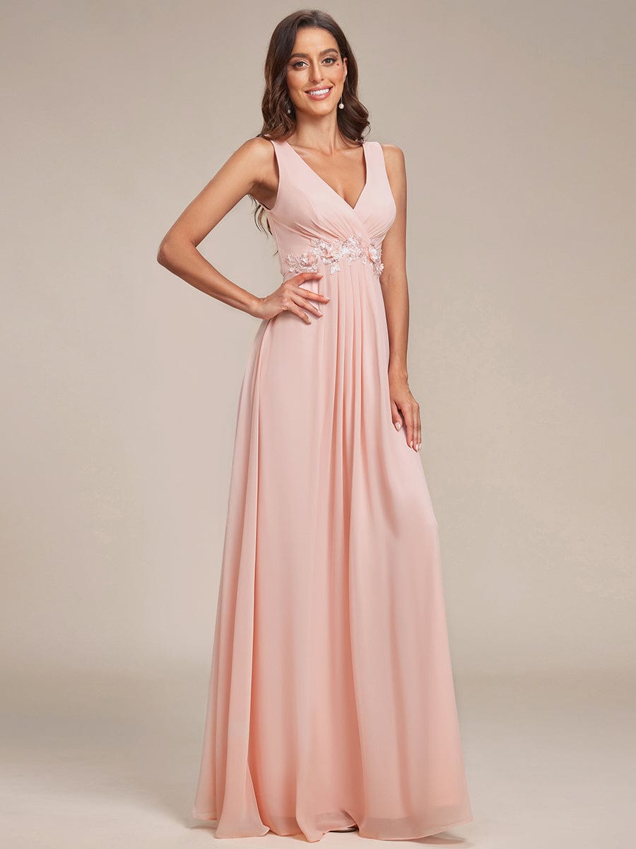 Elegant V-Neck Applique A-Line Evening Gown
