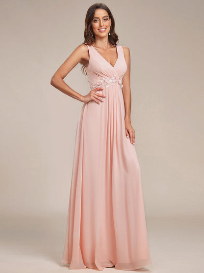 Elegant V-Neck Applique A-Line Evening Gown
