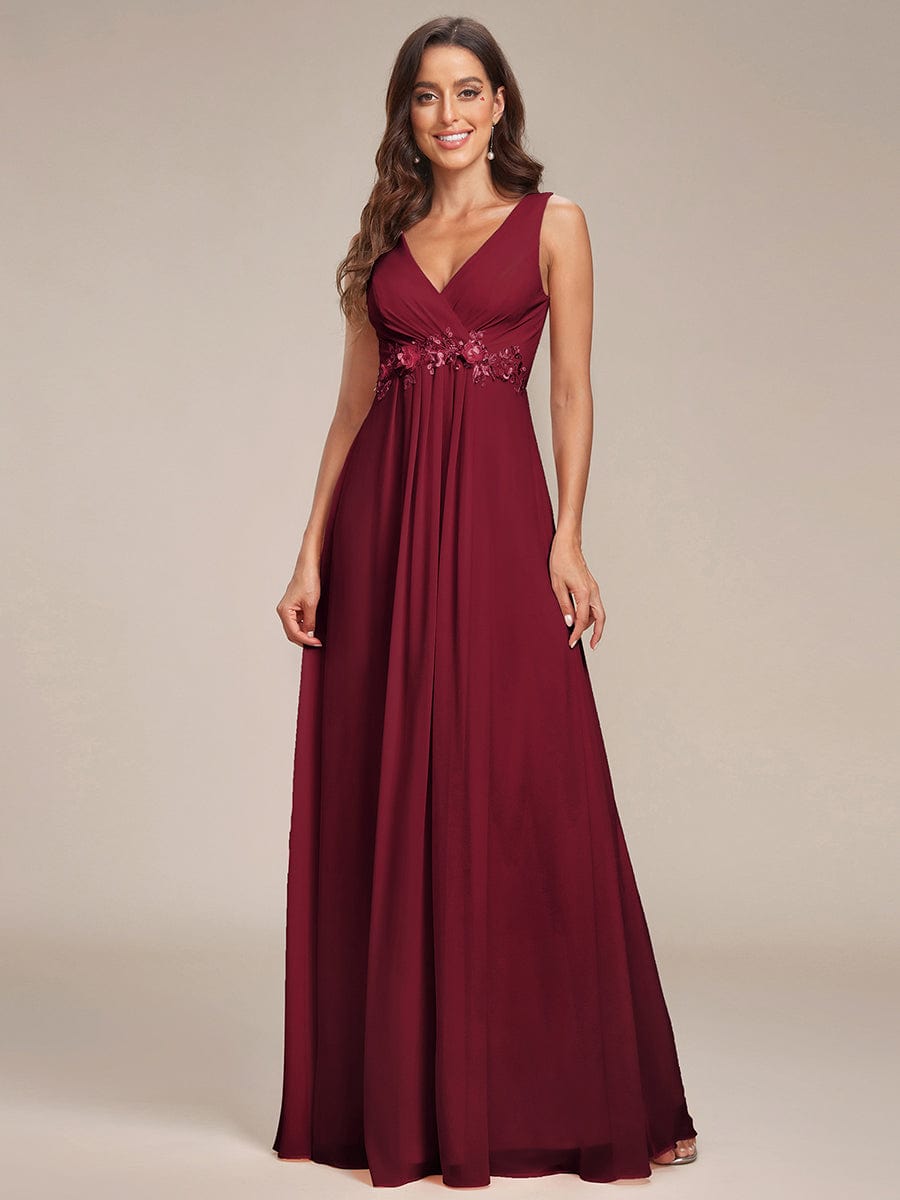 Elegant V-Neck Applique A-Line Evening Gown