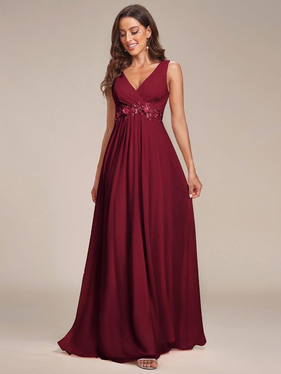 Elegant V-Neck Applique A-Line Evening Gown