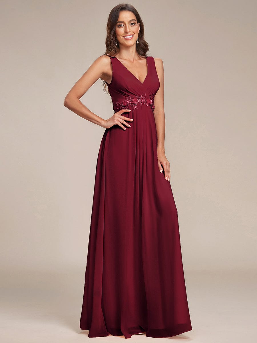 Elegant V-Neck Applique A-Line Evening Gown