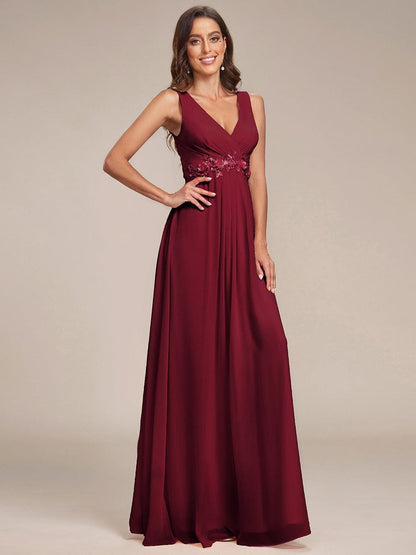 Elegant V-Neck Applique A-Line Evening Gown