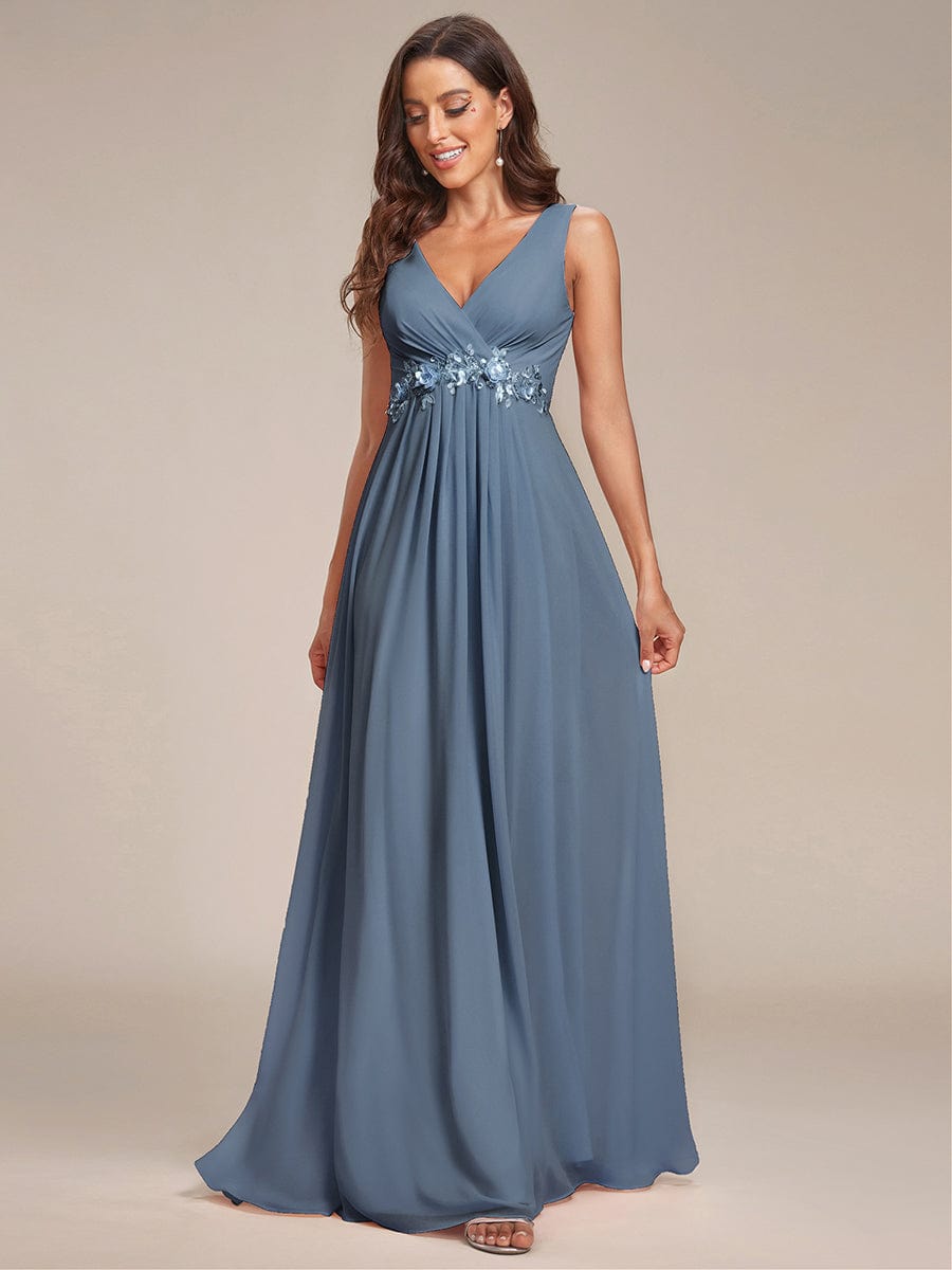 Elegant V-Neck Applique A-Line Evening Gown