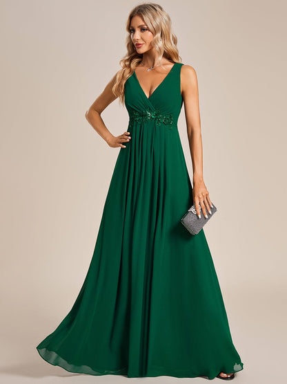Elegant V-Neck Applique A-Line Evening Gown