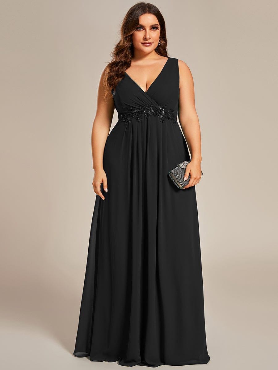 Elegant V-Neck Applique A-Line Evening Gown