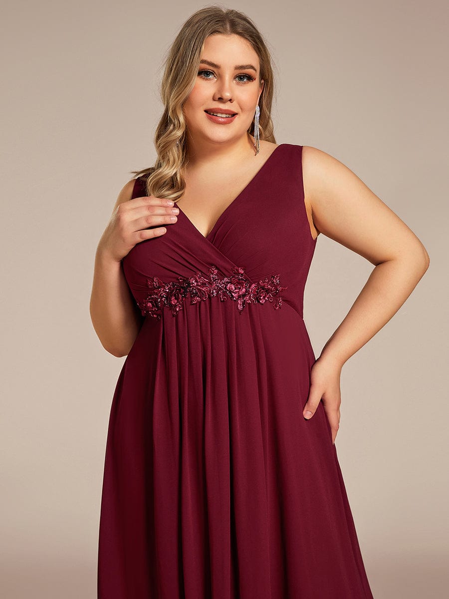 Elegant V-Neck Applique A-Line Evening Gown