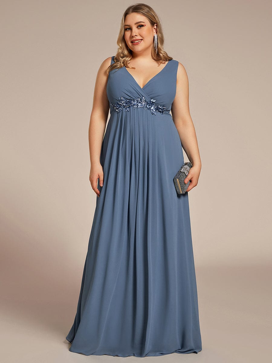 Elegant V-Neck Applique A-Line Evening Gown