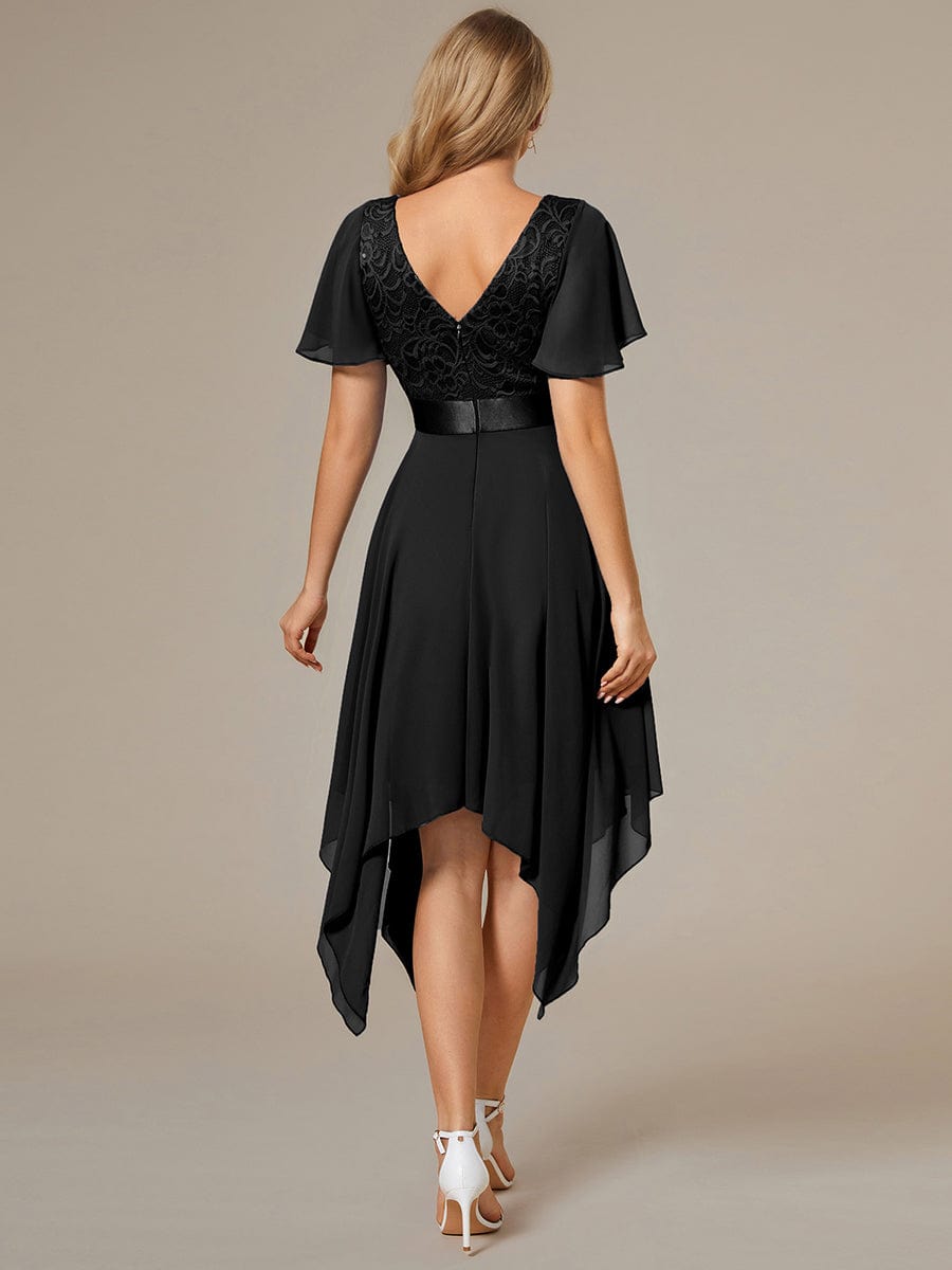 Elegant V-Neck Chiffon Evening Dress Featuring Short Sleeves