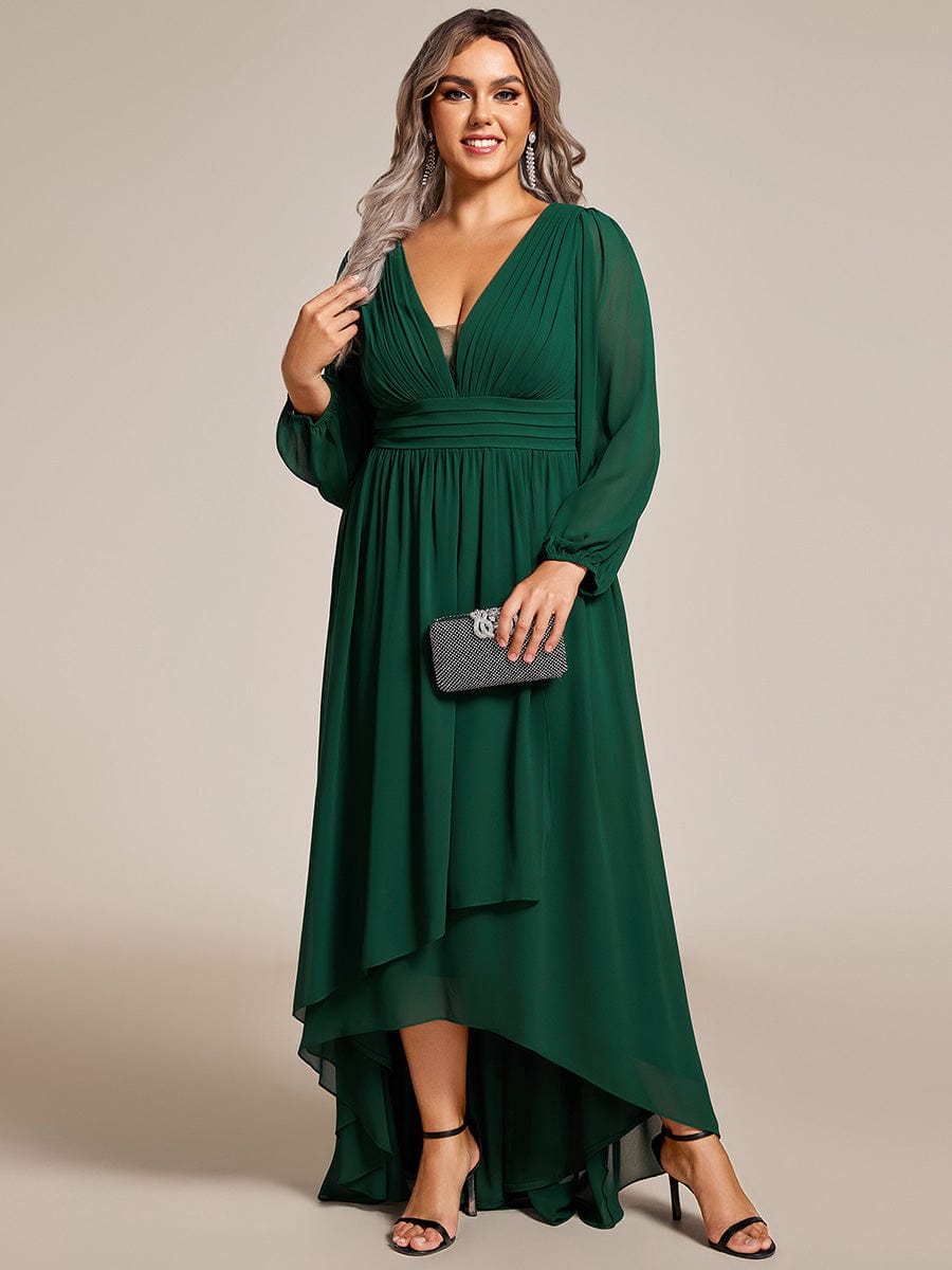 Elegant V-Neck Chiffon Evening Gown with Lantern Sleeves