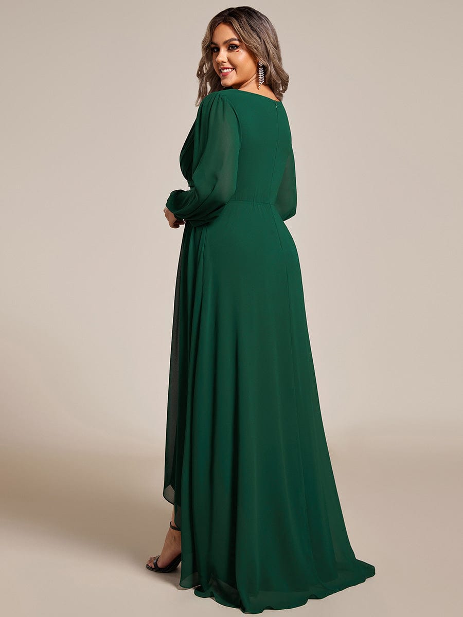 Elegant V-Neck Chiffon Evening Gown with Lantern Sleeves