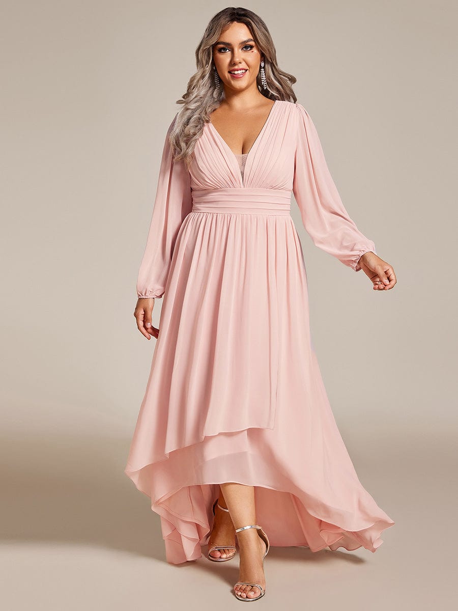 Elegant V-Neck Chiffon Evening Gown with Lantern Sleeves